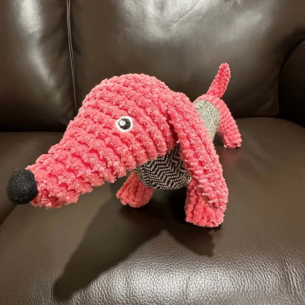 SQUEAKY TOY Cheerful Pink Black Dog Cat Plush Toy Terrycloth Soft Fabric